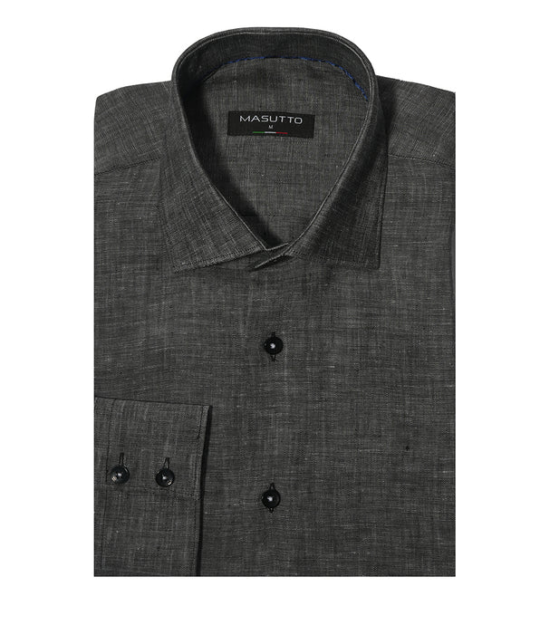 MASUTTO AJ/18 LINEN LONG SLEEVE BUTTON DOWN SHIRT