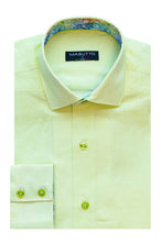 Load image into Gallery viewer, Lime green long sleeve button down shirt with contrast trim detail, Italian fabrics, spread collar, and semi-fitted design.