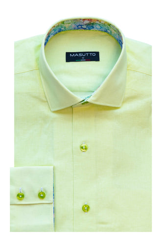MASUTTO LIN/57 LINEN LONG SLEEVE BUTTON DOWN SHIRT