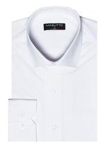 Load image into Gallery viewer, White collared shirt with visible MASUTTO logo on white background.