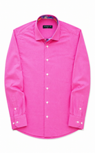 Load image into Gallery viewer, Pink dress shirt with a colorful collar on a white background