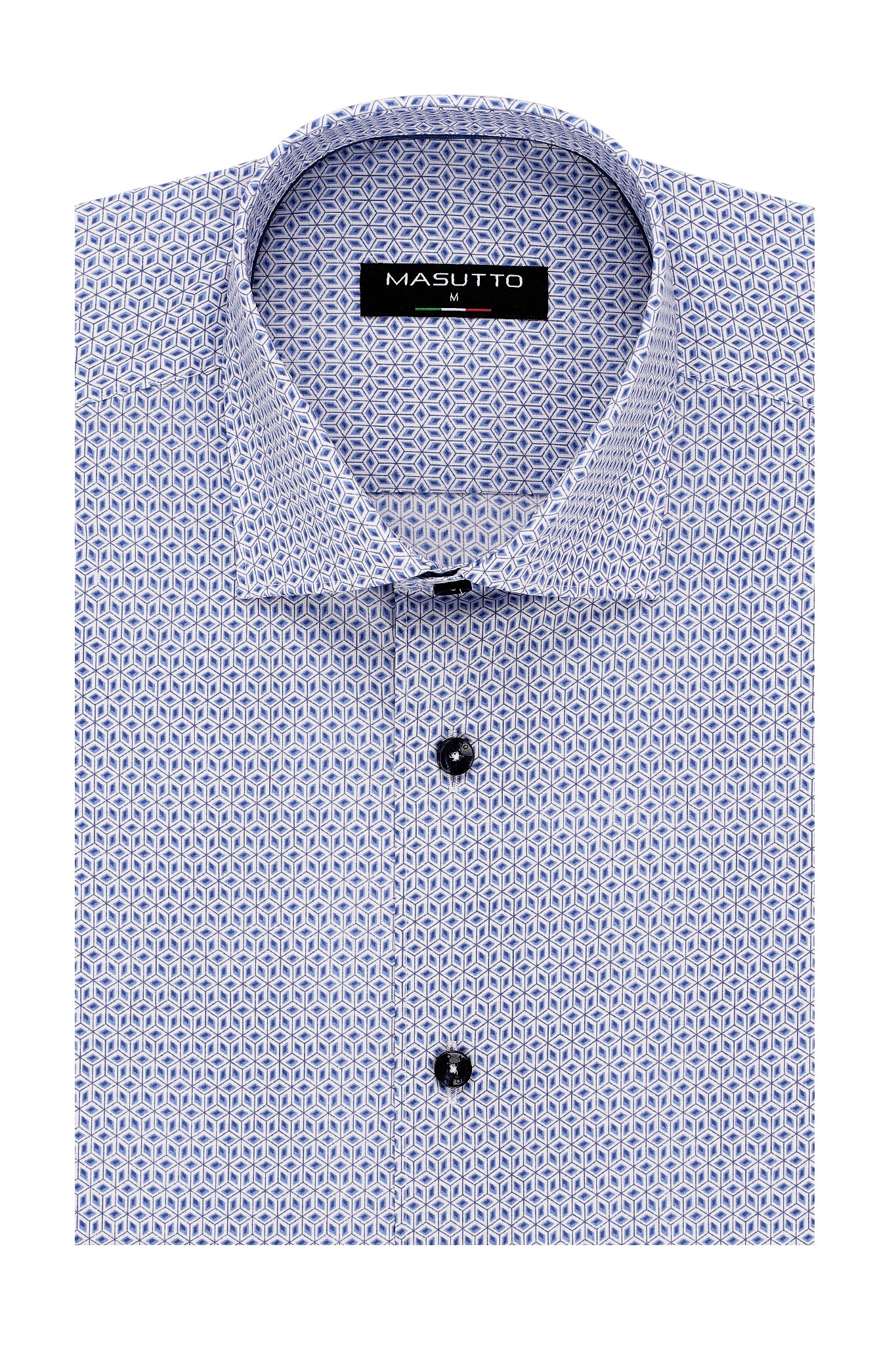 MASUTTO BLUE PRINT JASON SHORT SLEEVE BUTTON DOWN SHIRT