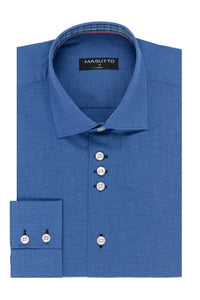 MASUTTO BLUE SOLID KOPEL/92 BUTTON DOWN SHIRT