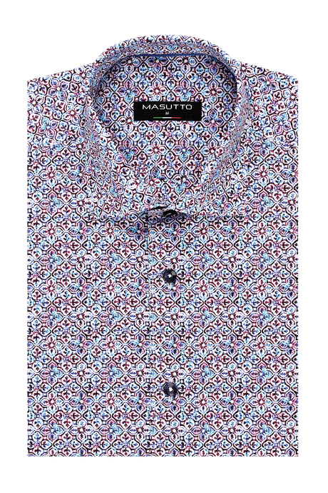 MASUTTO ABSTRACT MULTICOLOR PRINT LOTHAR SHORT SLEEVE BUTTON DOWN SHIRT