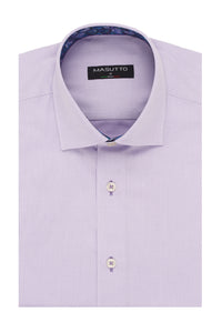 MASUTTO PURPLE SATIN MANILA SHORT SLEEVE BUTTON DOWN SHIRT