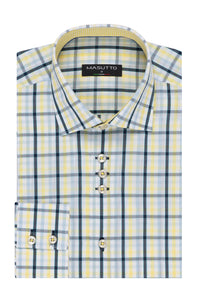 MASUTTO YELLOW BLUE CHECKERD ROBERTO/08 BUTTON DOWN SHIRT