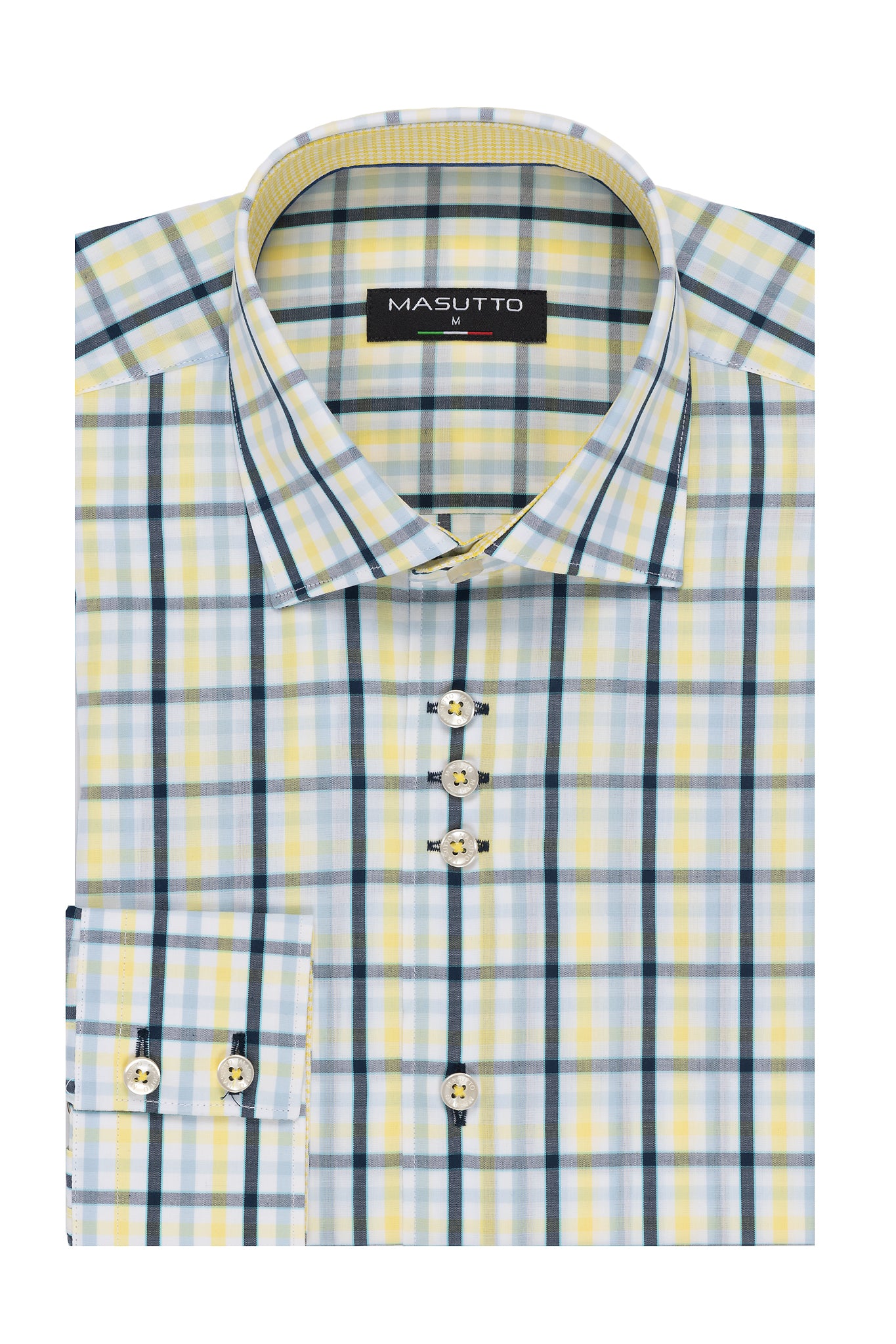 MASUTTO YELLOW BLUE CHECKERD ROBERTO/08 BUTTON DOWN SHIRT